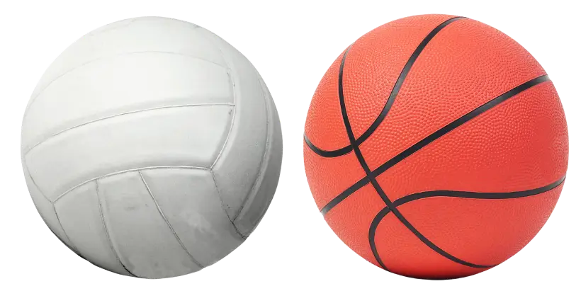 A volleyball next to a basketball.